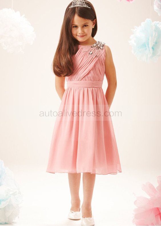 Beaded Pleated Chiffon Boho Beach Flower Girl Dress